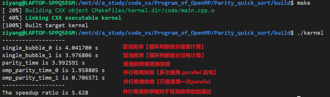 奇偶排序历史实验的计时输出